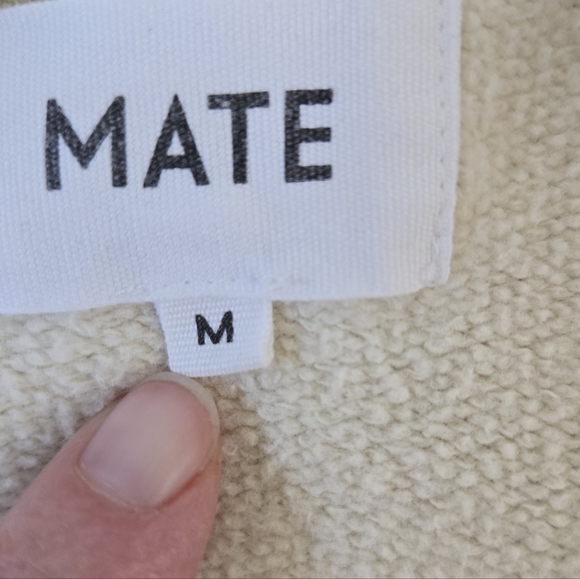 MATE The Label Organic Fleece Quarter Zip Sweatshirt Womens Medium Bone Relaxed - Picture 10 of 15